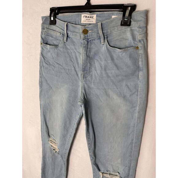 FRAME Denim Le High Skinny Crop Jeans Light Wash Distressed Stretch Holt Sz 28 - Picture 4 of 7